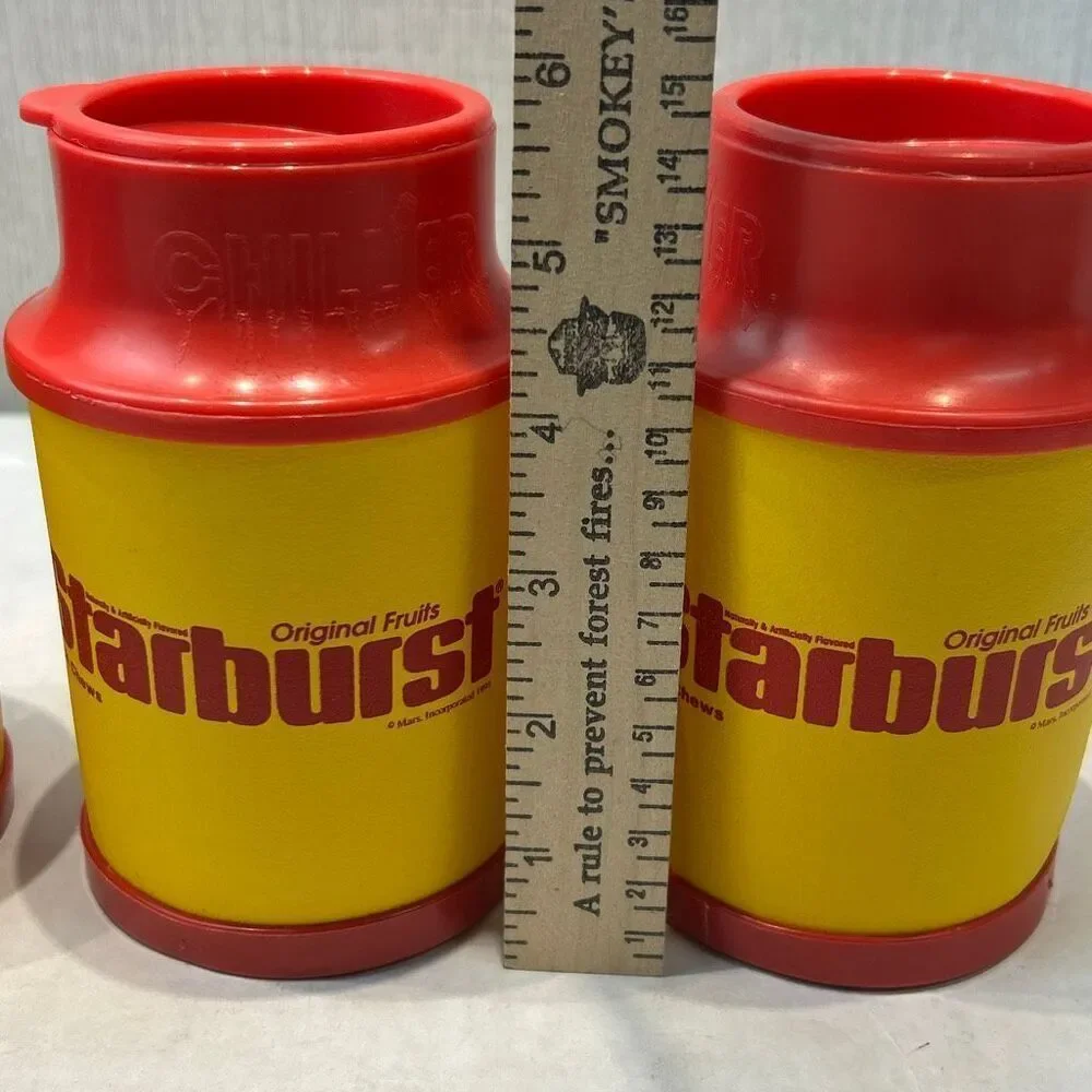 Vtg Starburst Chiller Can Cooler Koozie with Lid Set of 4 Retro 1993 Foam Plasti